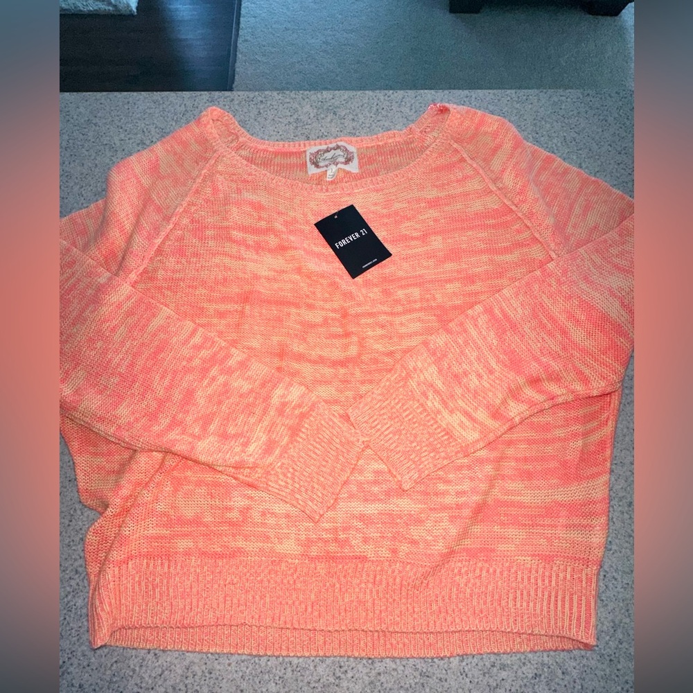 NWT Forever 21 orange Crochet Knit Cropped Sweater 3/4 sleeve size large